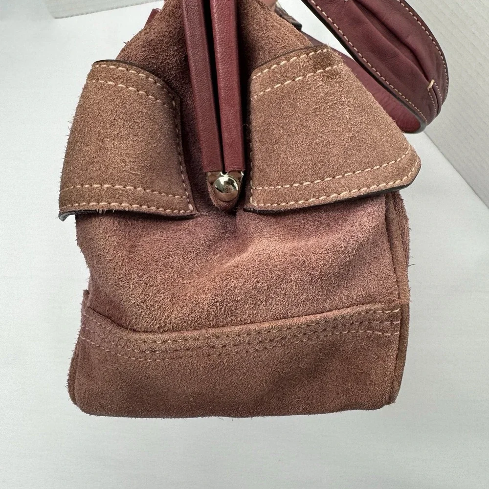 Vintage Coach 8A25 Suede Soho Mini Doctor Bag/Framed Kisslock Purse Oxblood Rare - Picture 8 of 16